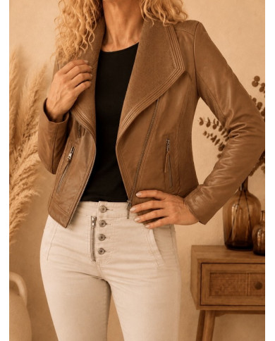 Veste en simili cuir marron camel