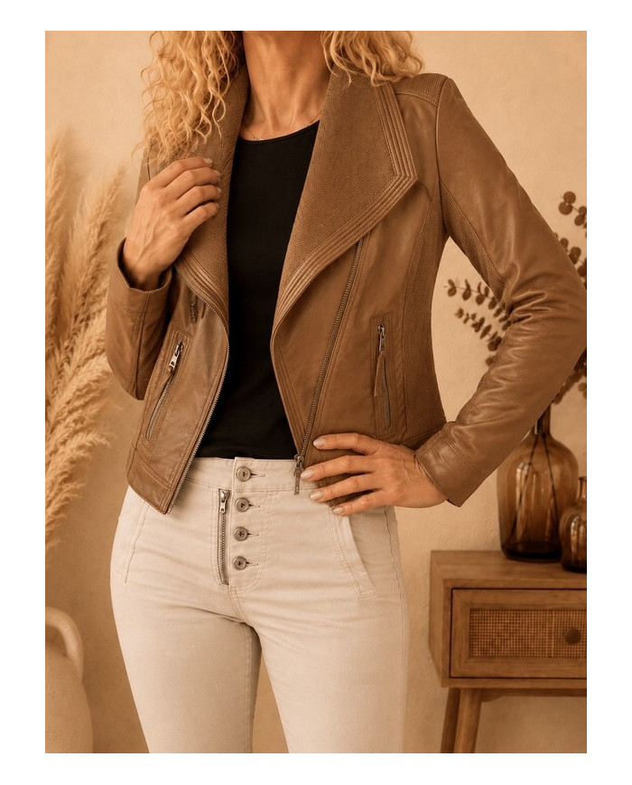 Veste en simili cuir marron camel