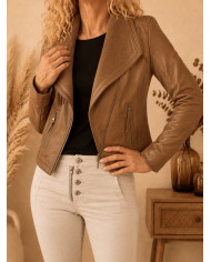Veste en simili cuir marron camel