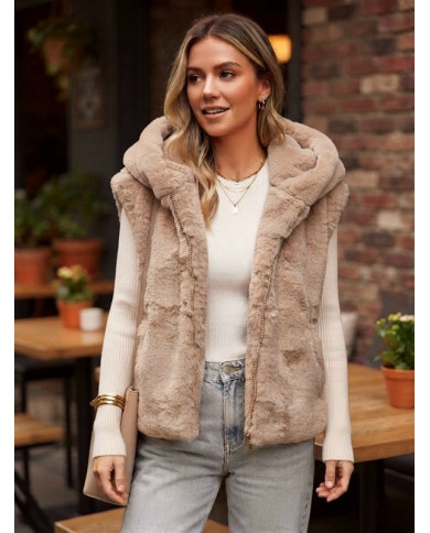 Veste sans manches en fourrure taupe