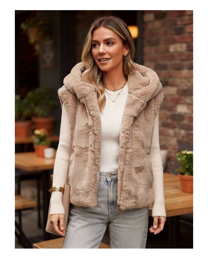 Veste sans manches en fourrure taupe Katia