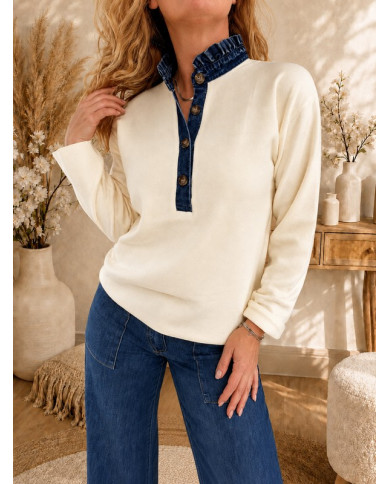 Pull écru & col en jean