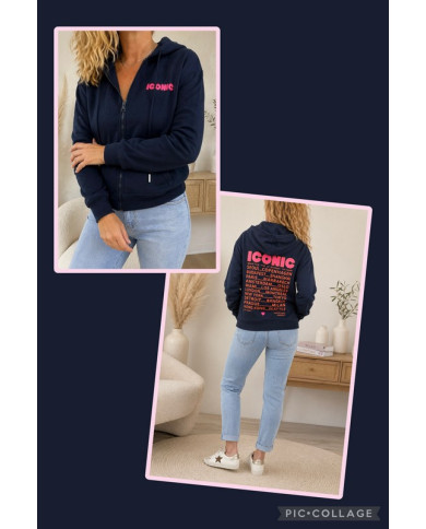 Sweat zippé à capuche bleu marine "Iconic"