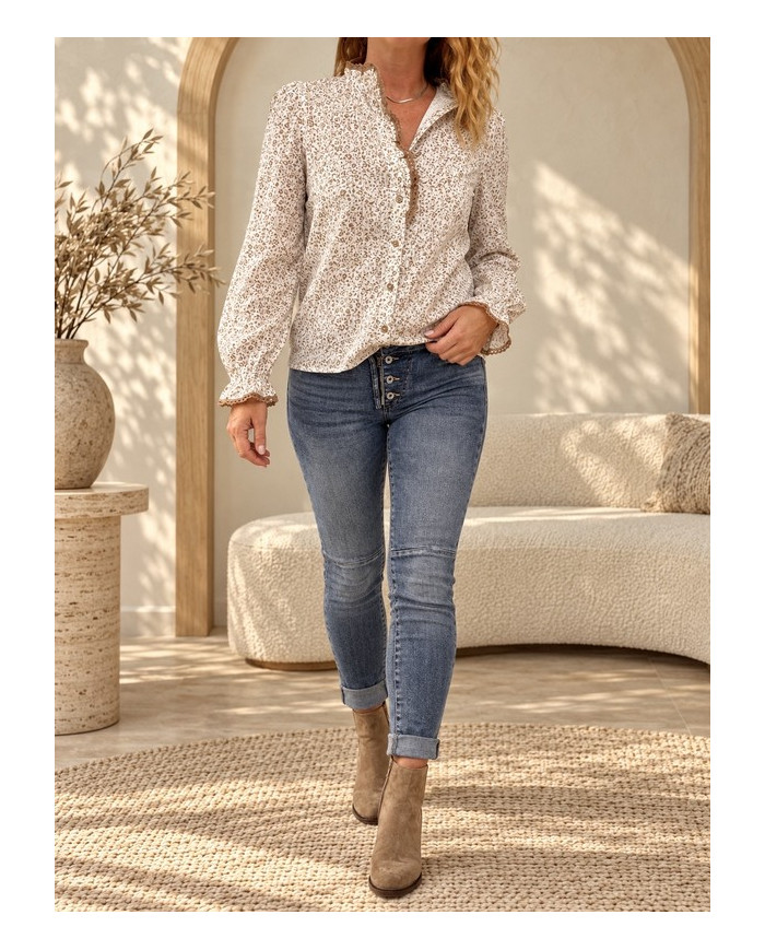 Chemisier fleuri taupe / camel Nawelle