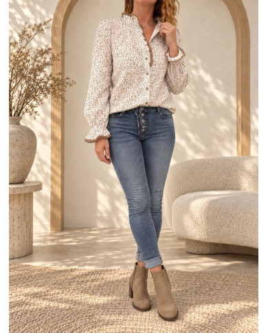Chemisier fleuri taupe / camel Nawelle
