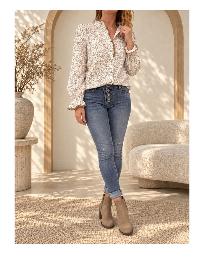 Chemisier fleuri taupe / camel Nawelle