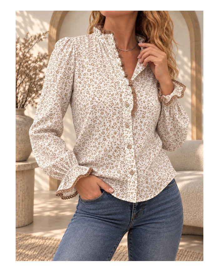 Chemisier fleuri taupe / camel Nawelle