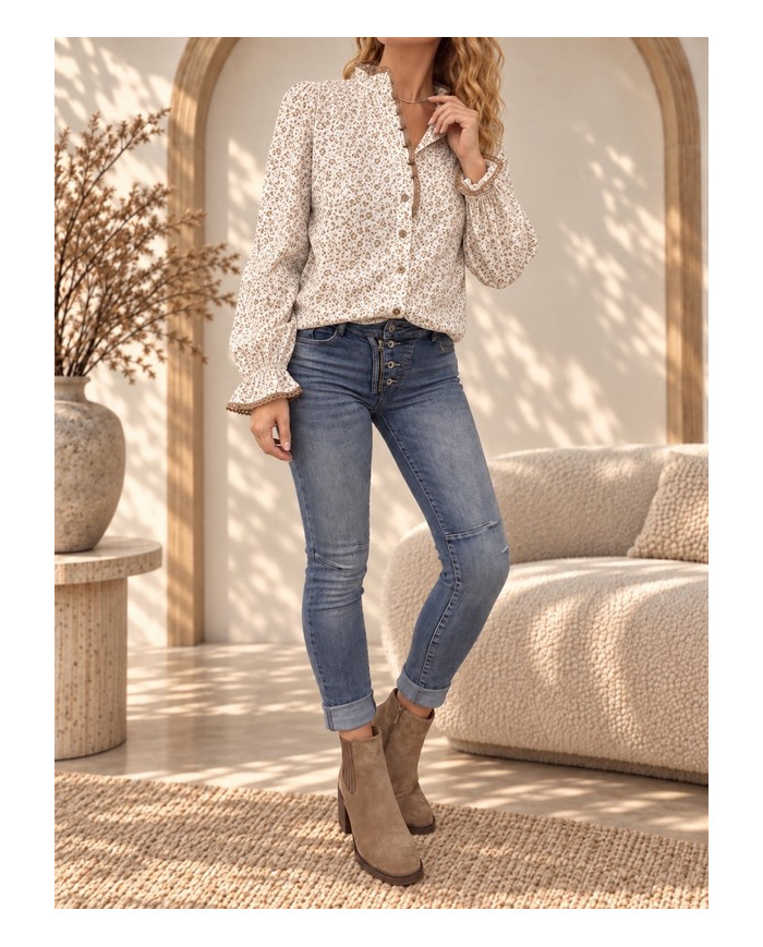 Chemisier fleuri taupe / camel Nawelle