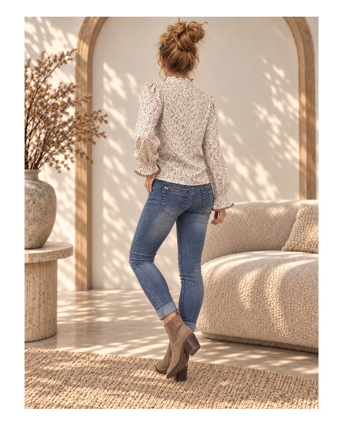Chemisier fleuri taupe / camel Nawelle