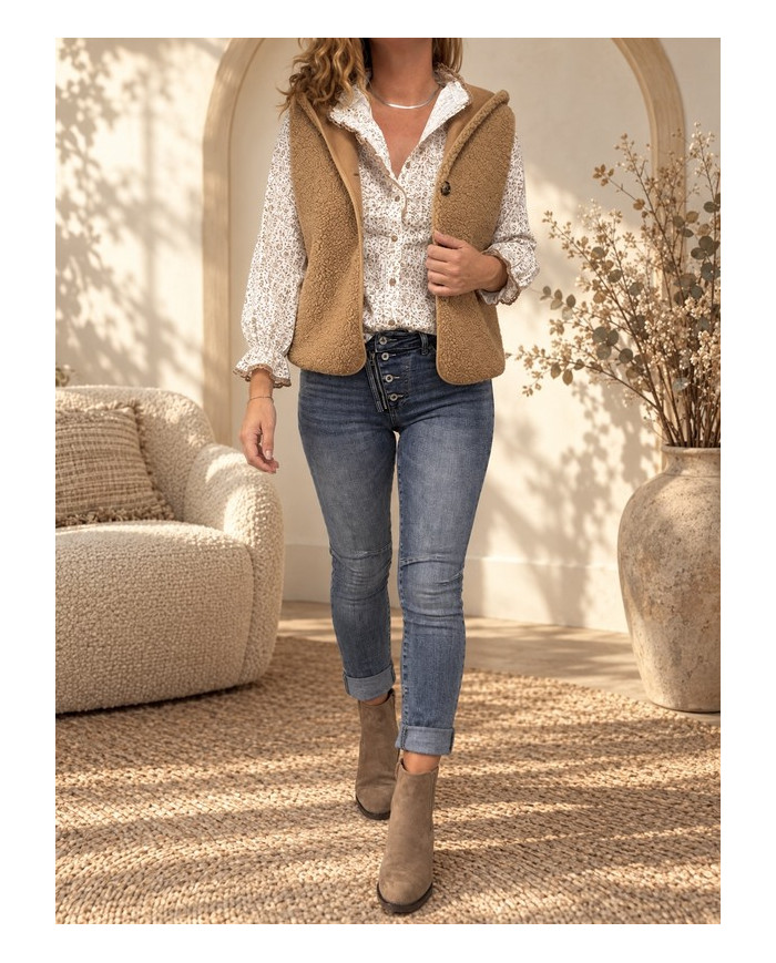 Chemisier fleuri taupe / camel Nawelle