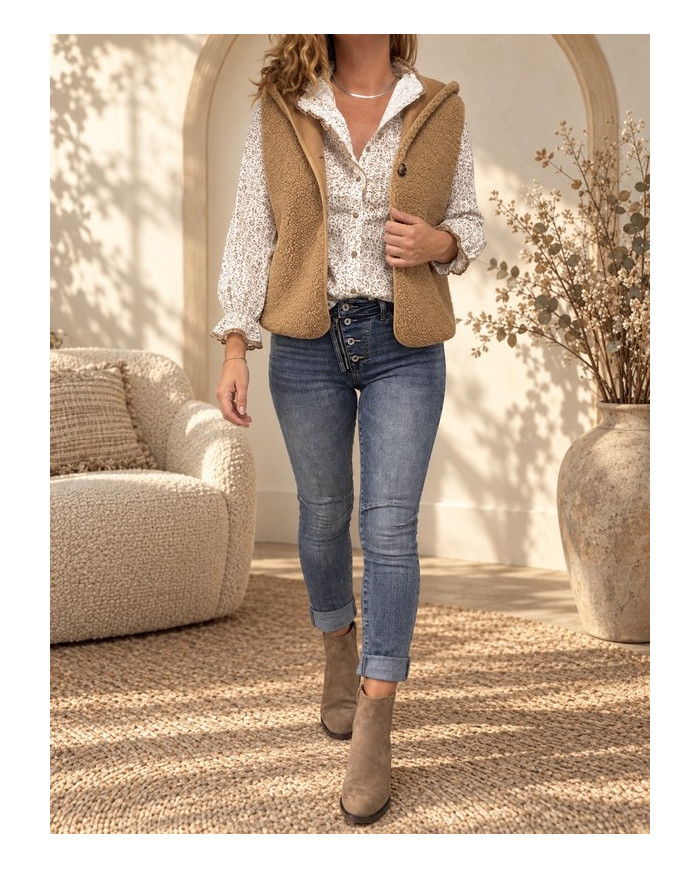 Chemisier fleuri taupe / camel Nawelle