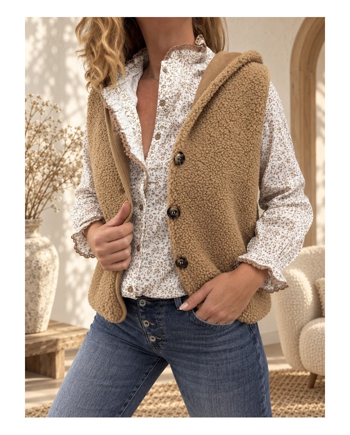 Chemisier fleuri taupe / camel Nawelle