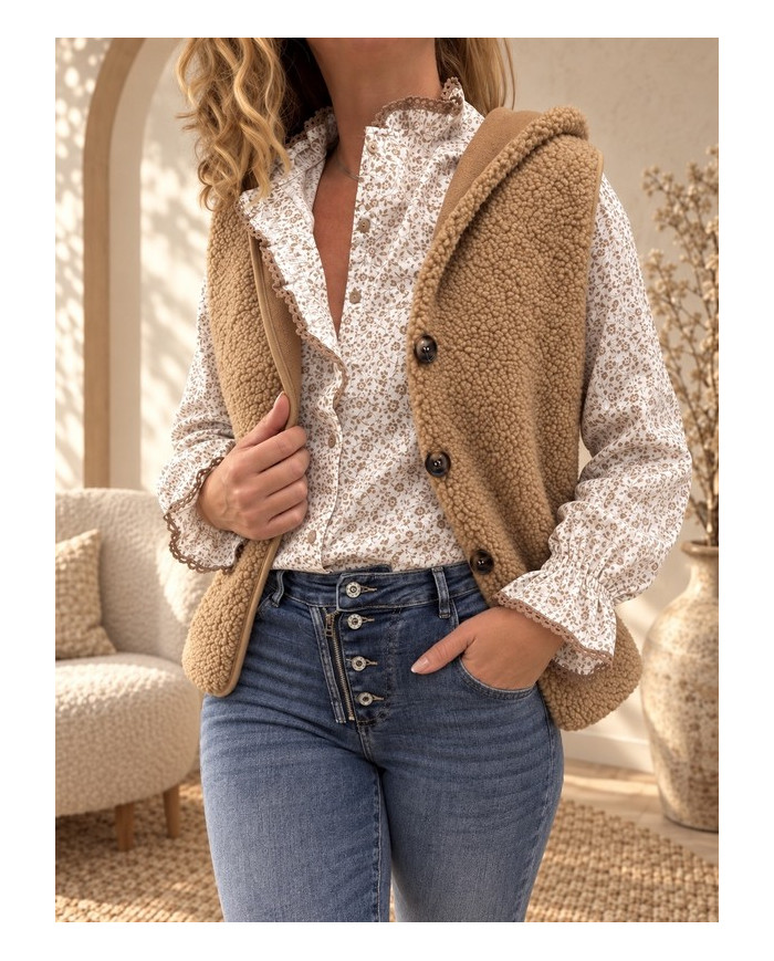 Chemisier fleuri taupe / camel Nawelle