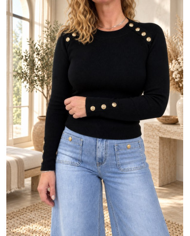 Top noir avec boutons dorés