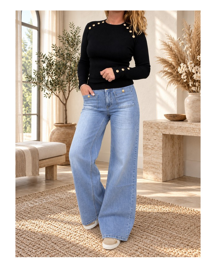 Top noir avec boutons dorés