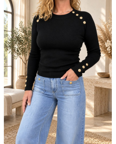 Top noir avec boutons dorés