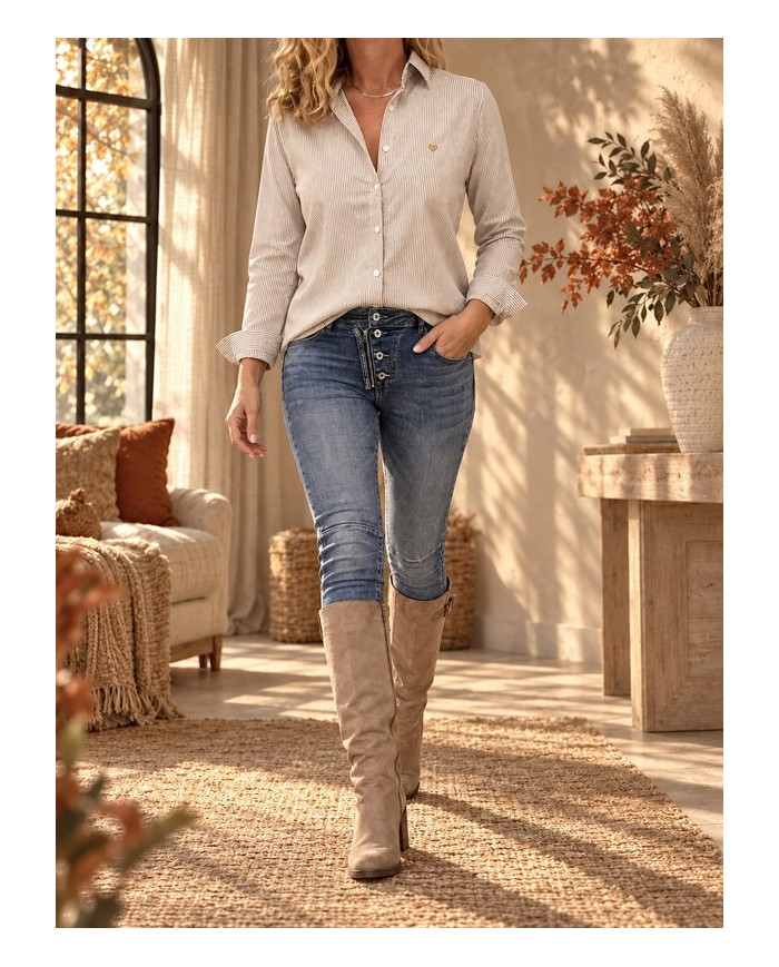 Chemisier rayé taupe Roxie