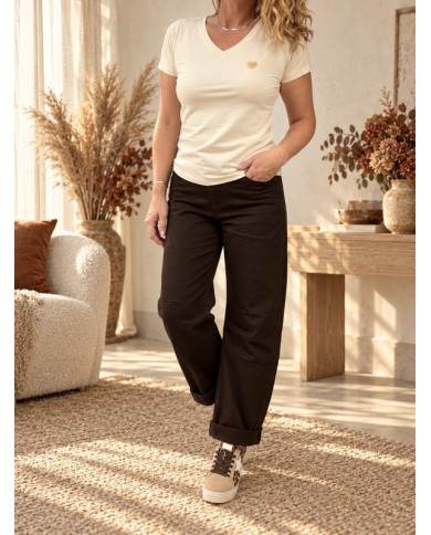 T-shirt beige & petit cœur doré