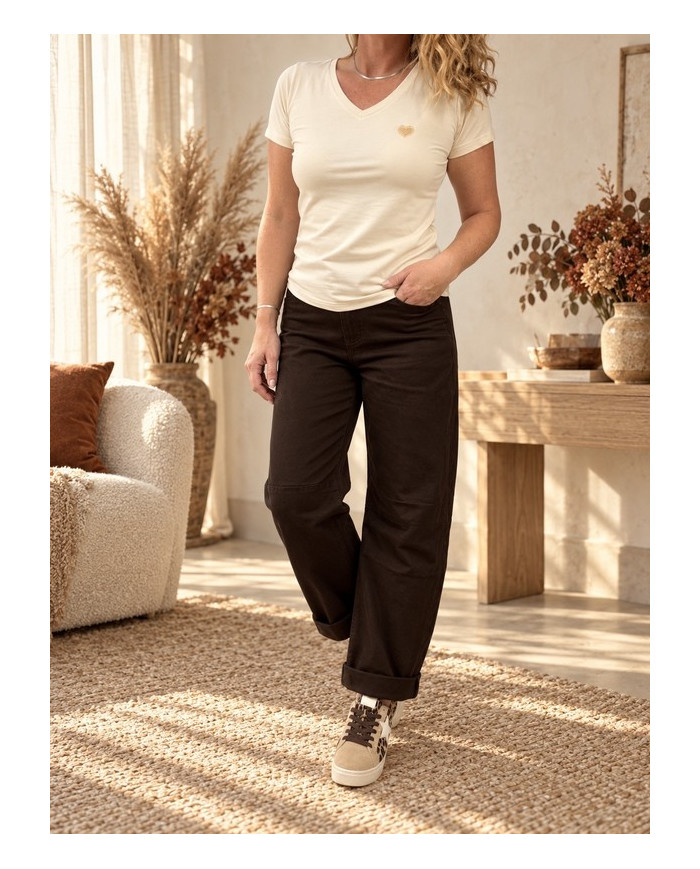 T-shirt beige & petit cœur doré