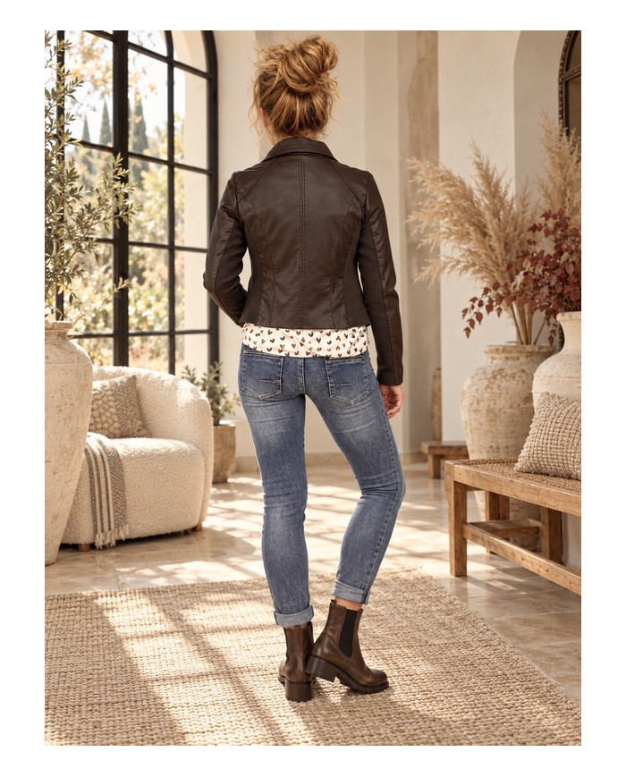 Veste en simili cuir marron chocolat - taille 36/S