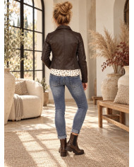 Veste en simili cuir marron chocolat - taille 36/S