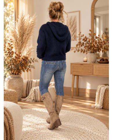 Gilet à capuche mohair tout doux bleu marine Ella