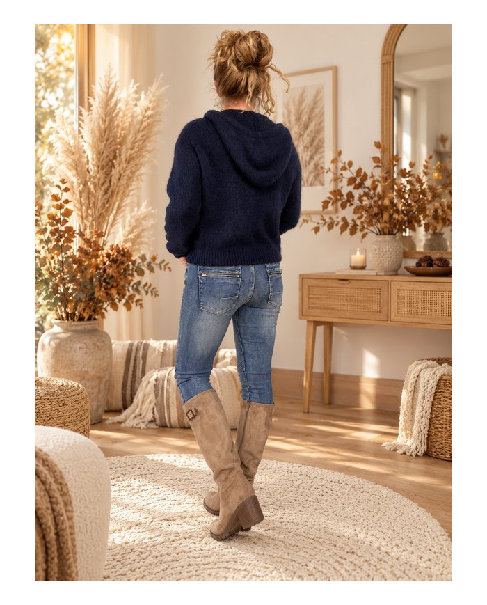 Gilet à capuche mohair tout doux bleu marine Ella