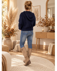 Gilet à capuche mohair tout doux bleu marine Ella
