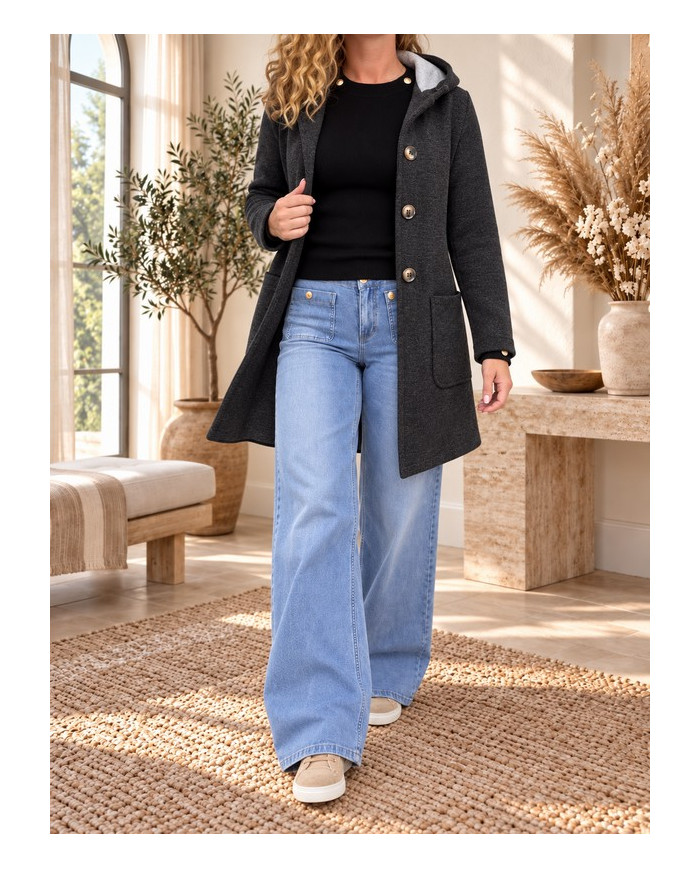 Manteau mi saison noir / gris foncé