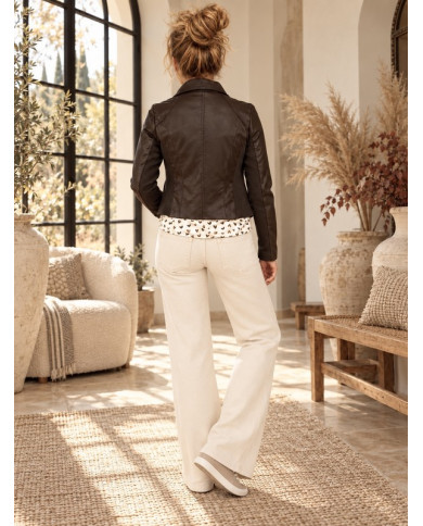 Veste en simili cuir marron chocolat - taille 36/S