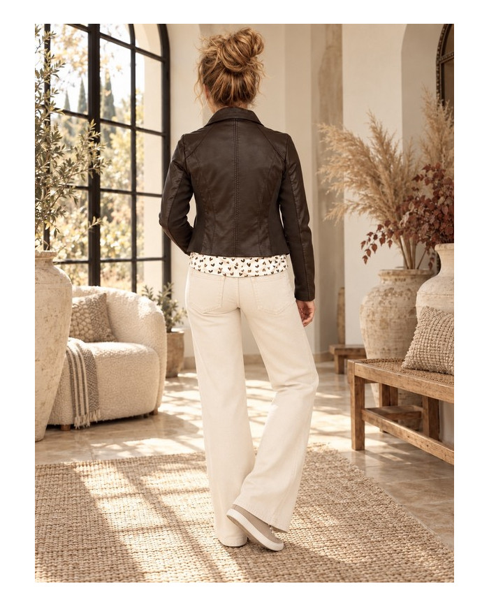 Veste en simili cuir marron chocolat - taille 36/S