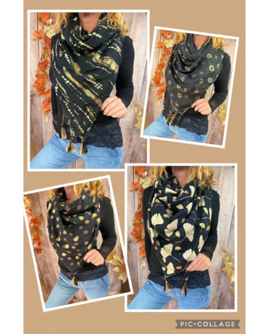 Écharpe patchwork noire Pauline