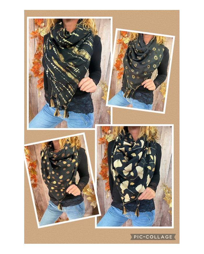 Écharpe patchwork noire Pauline