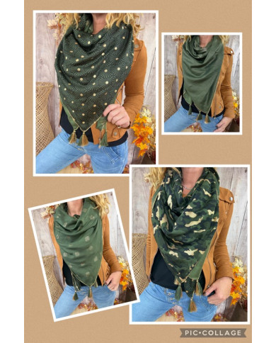 Écharpe patchwork kaki Eline