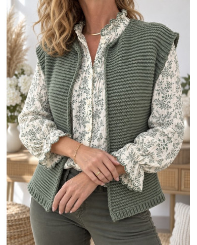 Chemisier fleuri vert tilleul