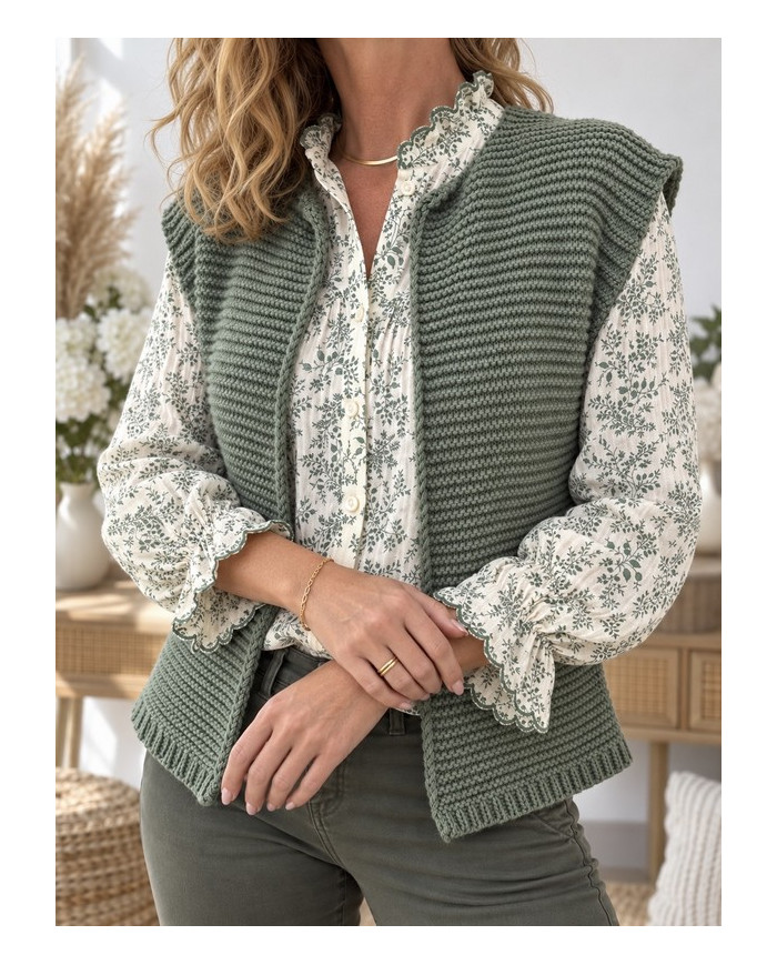 Chemisier fleuri vert tilleul