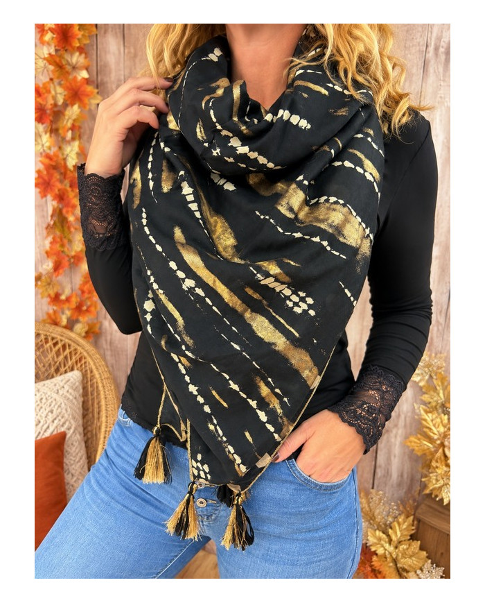 Écharpe patchwork noire Pauline