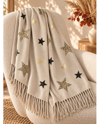 Echarpe chaude beige écru avec étoiles Fanny