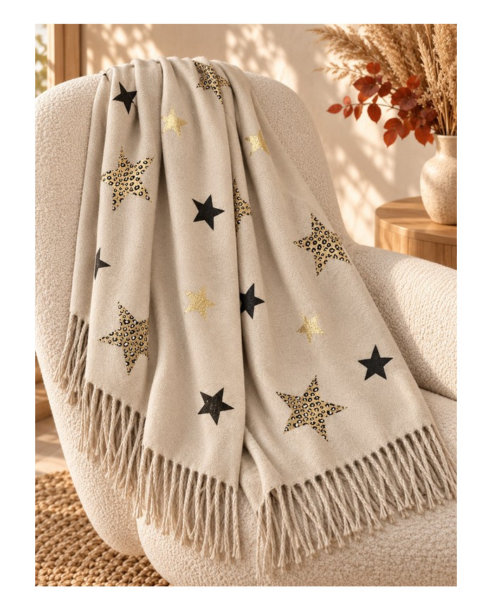 Echarpe chaude beige écru avec étoiles Fanny