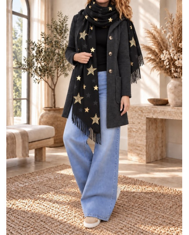 Echarpe chaude noire avec étoiles Misti