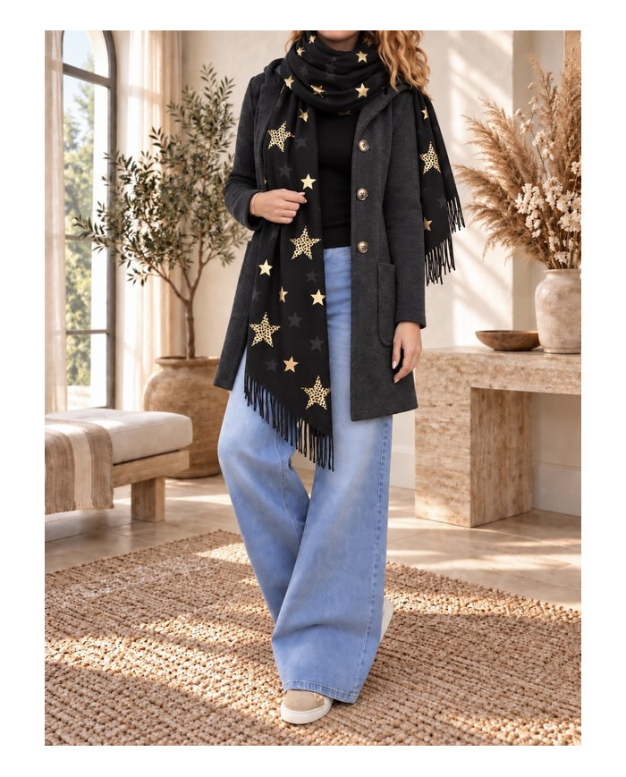 Echarpe chaude noire avec étoiles Misti