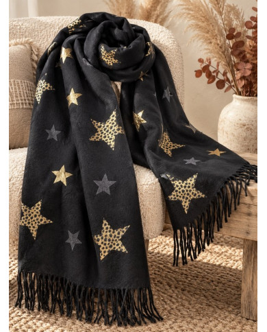 Echarpe chaude noire avec étoiles Misti