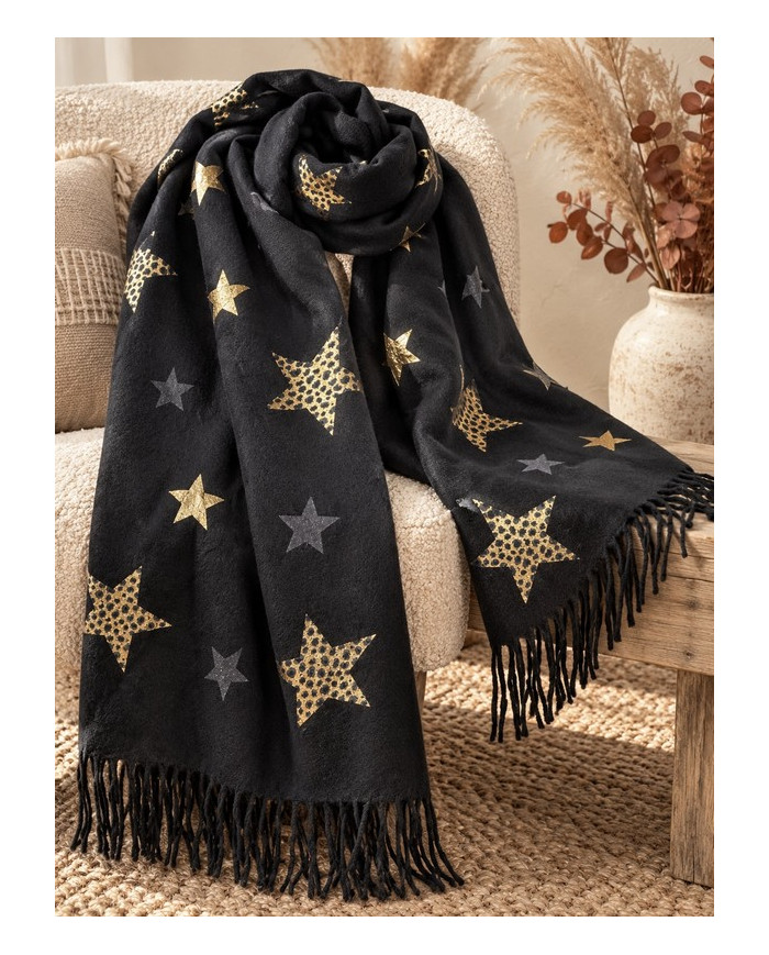 Echarpe chaude noire avec étoiles Misti