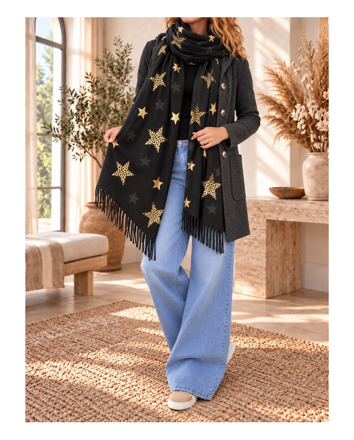 Echarpe chaude noire avec étoiles Misti