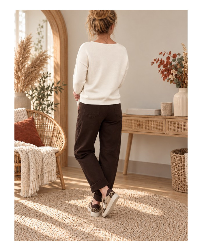 Pull écru & doré "J'adore"