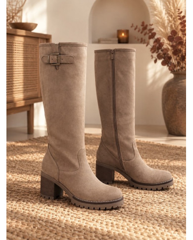 Bottes beige taupe avec boucle
