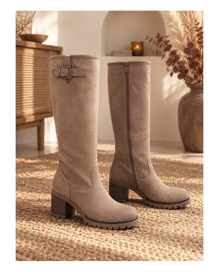Bottes beige taupe avec boucle