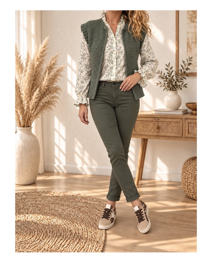 Chemisier fleuri vert tilleul