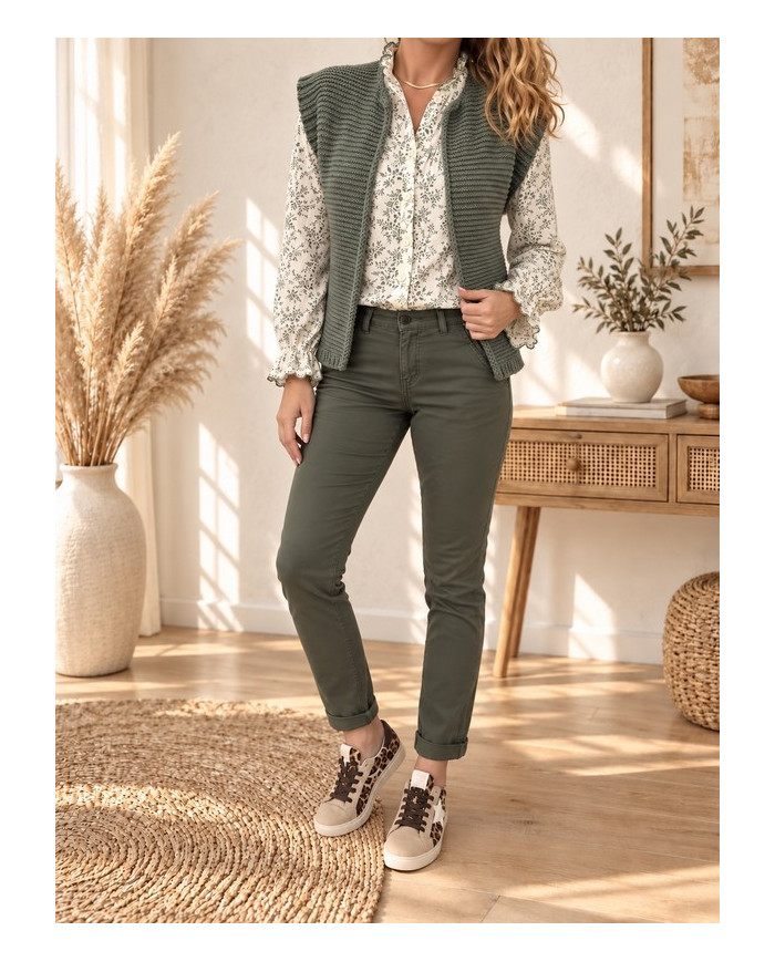 Chemisier fleuri vert tilleul
