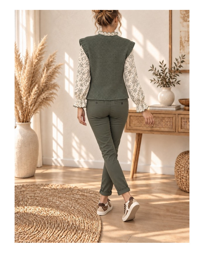 Chemisier fleuri vert tilleul